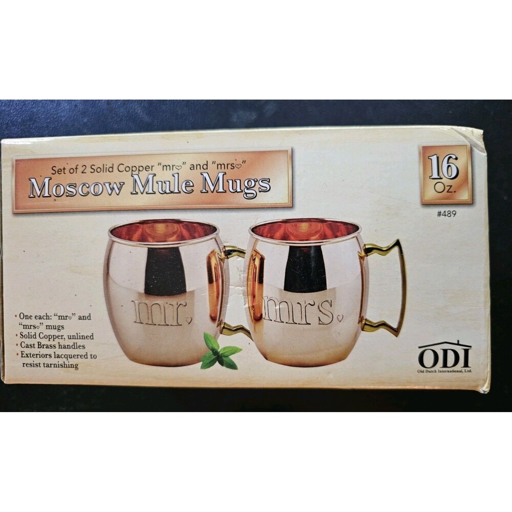 ODI Mr Mrs Solid Copper Moscow Mule Mug Set 2 New 16 Oz Wedding Gift India